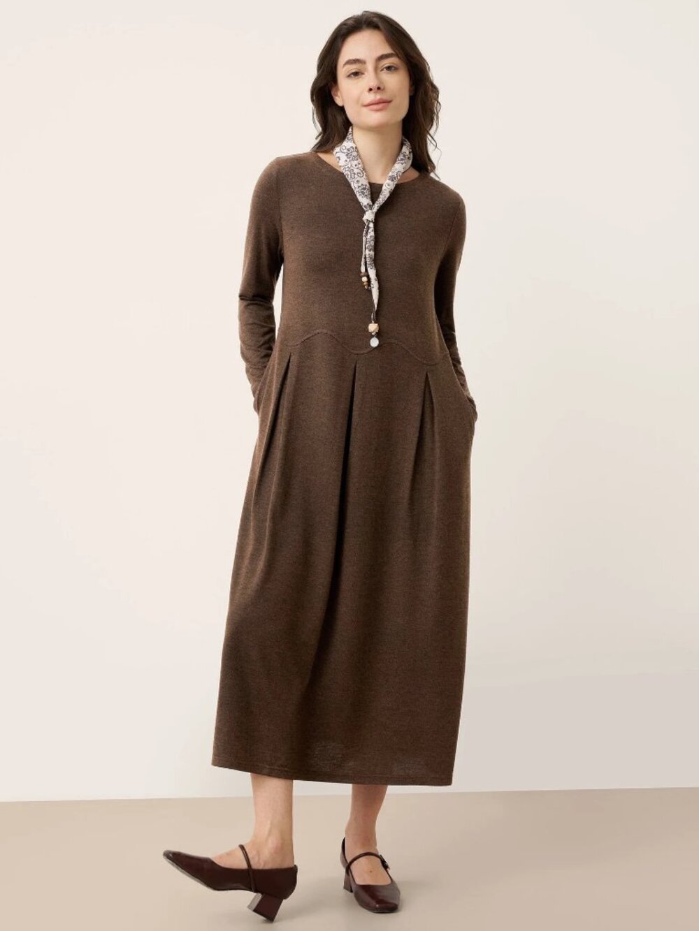 NWT Lintico Wool Arc-Panel Sculpted Pleats Dress Size M